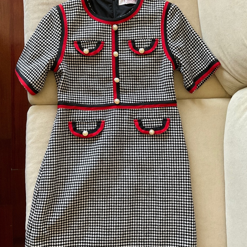 Brand new classic vintage inspired tweed houndstooth dress size medium